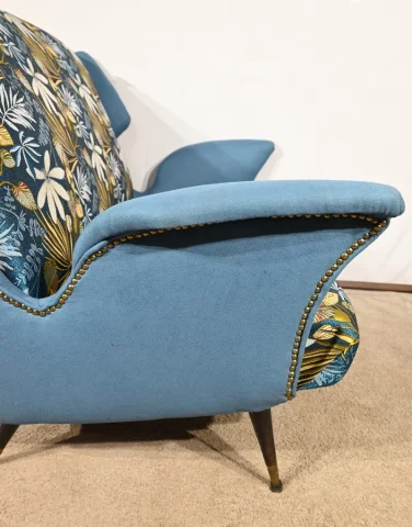 Banquette 2 Places en Tissu Bleu Azur – 1940