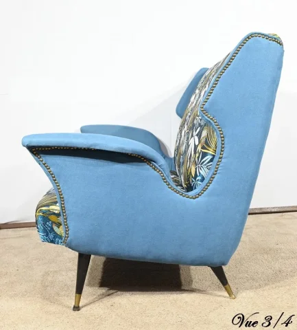 Banquette 2 Places en Tissu Bleu Azur – 1940