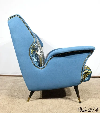 Banquette 2 Places en Tissu Bleu Azur – 1940