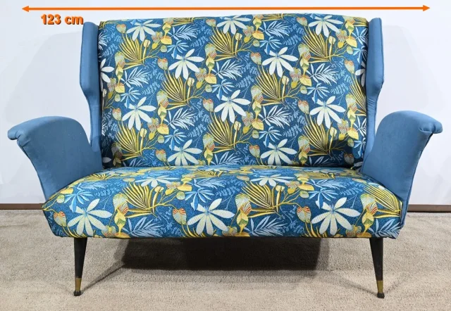 Banquette 2 Places en Tissu Bleu Azur – 1940