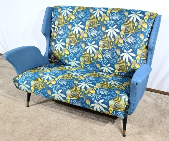 Banquette 2 Places en Tissu Bleu Azur – 1940