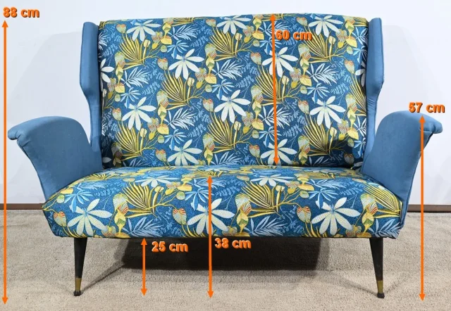 Banquette 2 Places en Tissu Bleu Azur – 1940