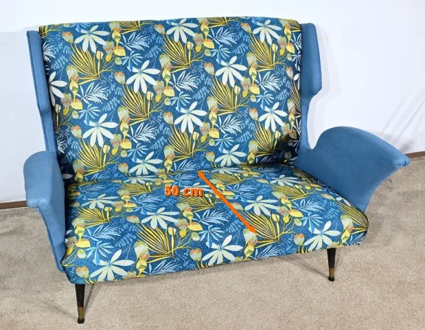 Banquette 2 Places en Tissu Bleu Azur – 1940