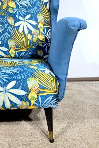Banquette 2 Places en Tissu Bleu Azur – 1940