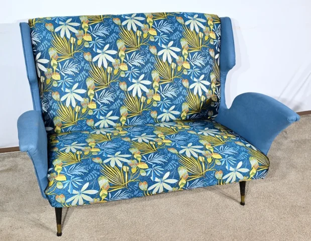 Banquette 2 Places en Tissu Bleu Azur – 1940