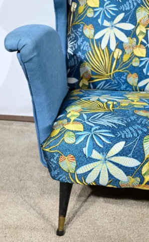 Banquette 2 Places en Tissu Bleu Azur – 1940