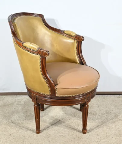 Fauteuil de Bureau Pivotant en Hêtre, style Louis XVI – Fin XIXe