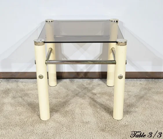 Tables Gigognes en Métal Beige, attribuées à Yves Boutboul – 1970