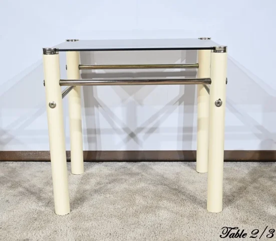 Tables Gigognes en Métal Beige, attribuées à Yves Boutboul – 1970