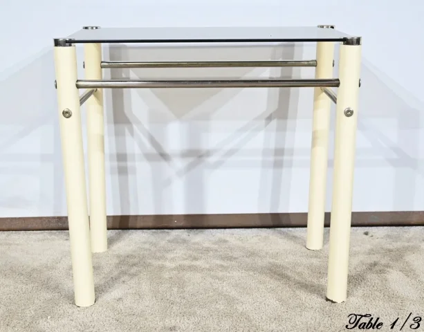 Tables Gigognes en Métal Beige, attribuées à Yves Boutboul – 1970