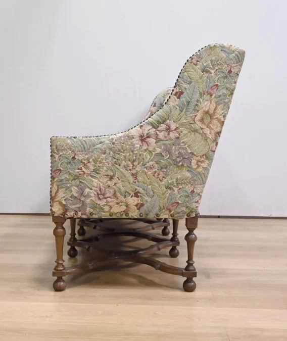 Importante Banquette de Propriété à Tissu fleuri, époque Louis XIV – Début XVIIIe