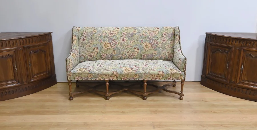 Importante Banquette de Propriété à Tissu fleuri, époque Louis XIV – Début XVIIIe