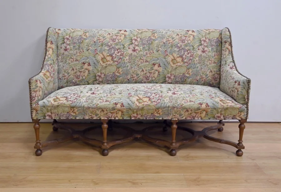 Importante Banquette de Propriété à Tissu fleuri, époque Louis XIV – Début XVIIIe