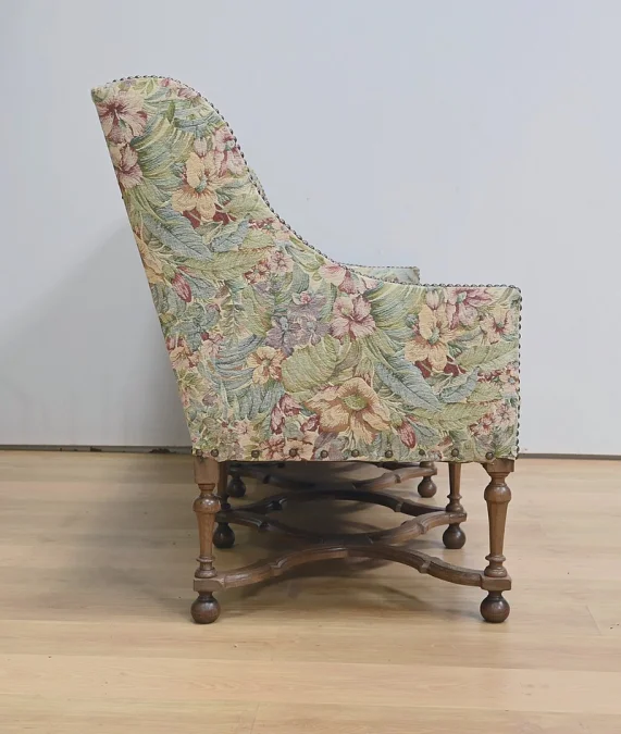 Importante Banquette de Propriété à Tissu fleuri, époque Louis XIV – Début XVIIIe