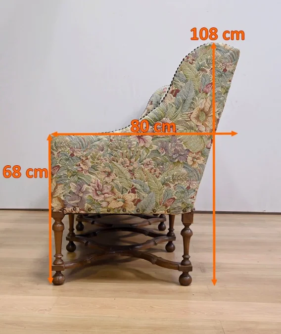 Importante Banquette de Propriété à Tissu fleuri, époque Louis XIV – Début XVIIIe