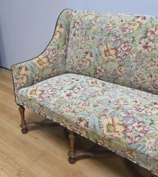 Importante Banquette de Propriété à Tissu fleuri, époque Louis XIV – Début XVIIIe
