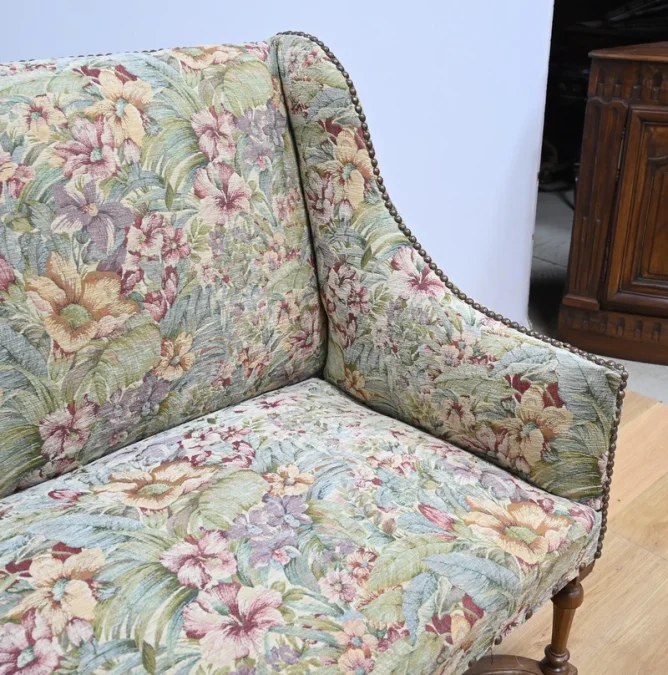 Importante Banquette de Propriété à Tissu fleuri, époque Louis XIV – Début XVIIIe