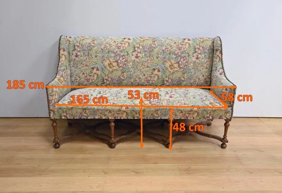 Importante Banquette de Propriété à Tissu fleuri, époque Louis XIV – Début XVIIIe