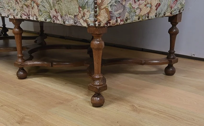 Importante Banquette de Propriété à Tissu fleuri, époque Louis XIV – Début XVIIIe