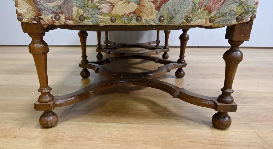 Importante Banquette de Propriété à Tissu fleuri, époque Louis XIV – Début XVIIIe
