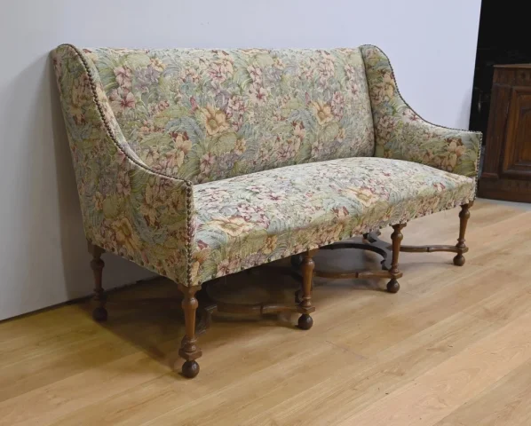 Importante Banquette de Propriété à Tissu fleuri, époque Louis XIV – Début XVIIIe
