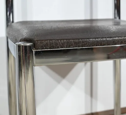 Suite de 3 Chaises en Cuir et Métal Chromé, attribuées à Collomb Création – 1970