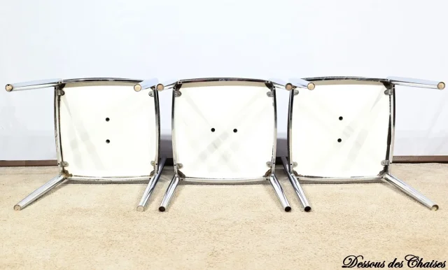 Suite de 3 Chaises en Cuir et Métal Chromé, attribuées à Collomb Création – 1970