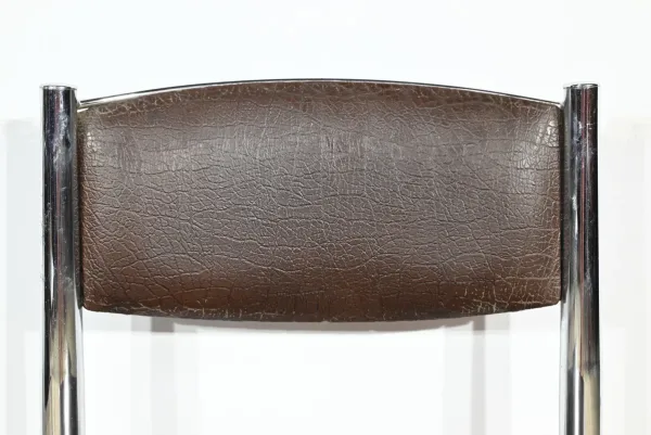 Suite de 3 Chaises en Cuir et Métal Chromé, attribuées à Collomb Création – 1970