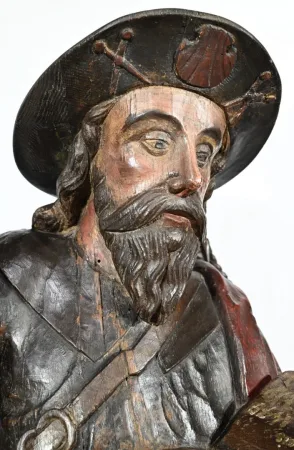 Importante Sculpture de Saint Jacques en Chêne Polychromé – XVIIIe