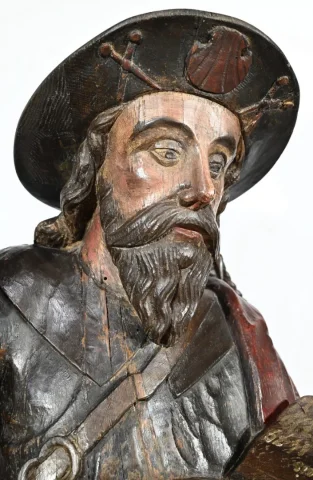 Importante Sculpture de Saint Jacques en Chêne Polychromé – XVIIIe