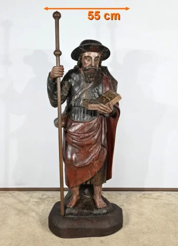 Importante Sculpture de Saint Jacques en Chêne Polychromé – XVIIIe