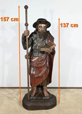 Importante Sculpture de Saint Jacques en Chêne Polychromé – XVIIIe