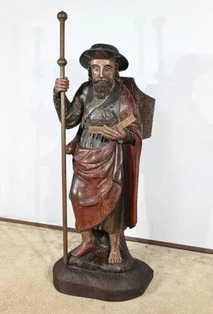 Importante Sculpture de Saint Jacques en Chêne Polychromé – XVIIIe