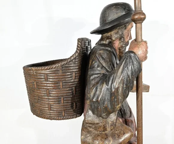 Importante Sculpture de Saint Jacques en Chêne Polychromé – XVIIIe