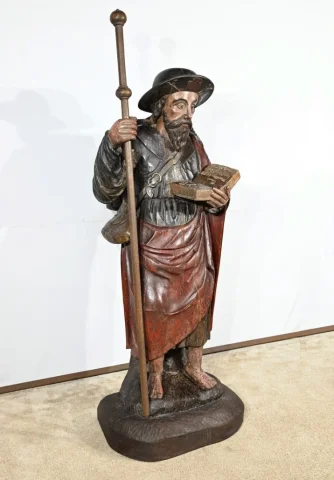 Importante Sculpture de Saint Jacques en Chêne Polychromé – XVIIIe