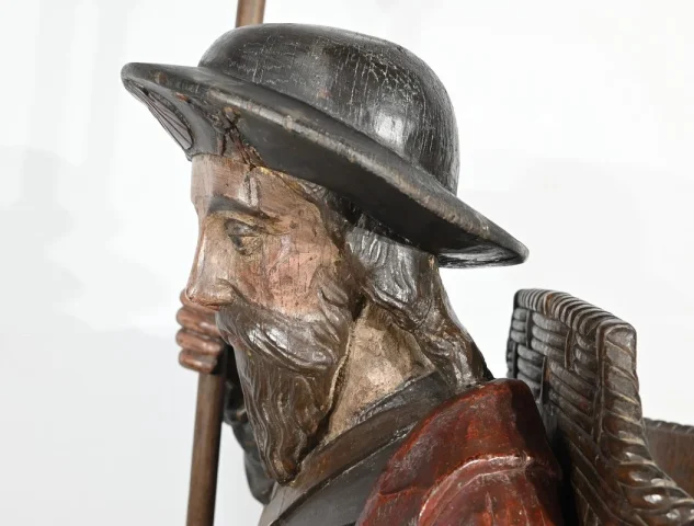 Importante Sculpture de Saint Jacques en Chêne Polychromé – XVIIIe