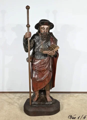 Importante Sculpture de Saint Jacques en Chêne Polychromé – XVIIIe