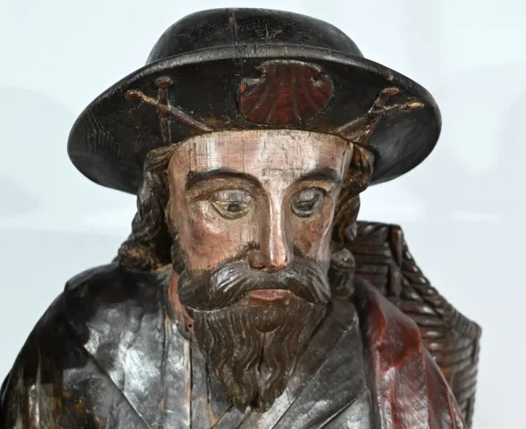 Importante Sculpture de Saint Jacques en Chêne Polychromé – XVIIIe