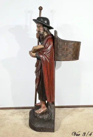 Importante Sculpture de Saint Jacques en Chêne Polychromé – XVIIIe