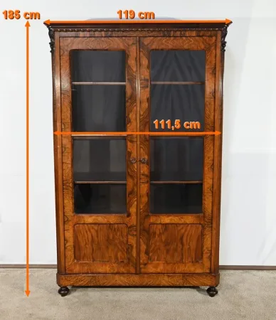 Bibliothèque en Ronce de Noyer, époque Restauration – Début XIXe