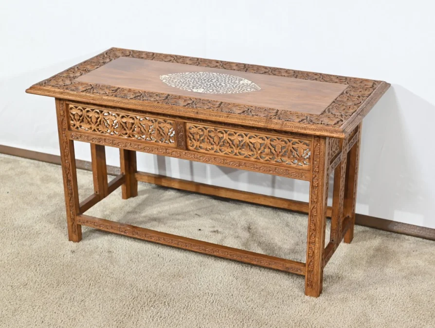 Table Orientale Pliante en Bois Exotique – Début XXe