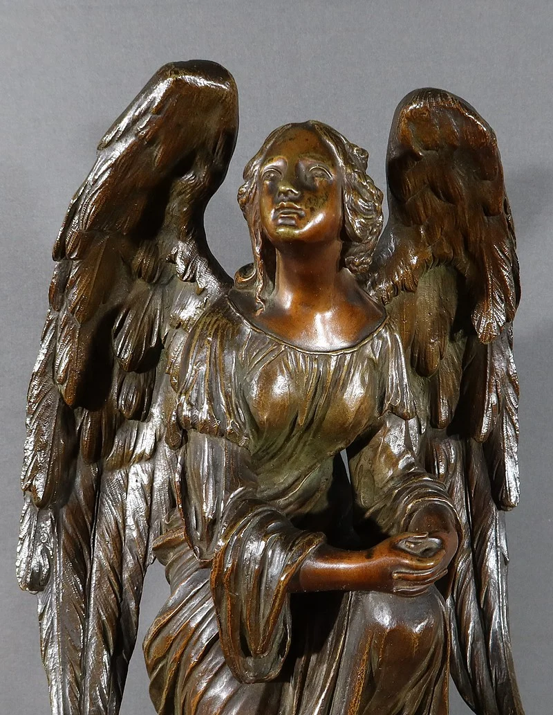 Horloge en Marbre et Bronze, « L’Ange en Contemplation » , Miroy Frères, époque Napoléon III – Milieu XIXe