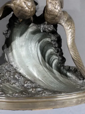 Sculpture en Régule « Mouettes sur la Vague », signée H. Lechesne – Milieu XIXe