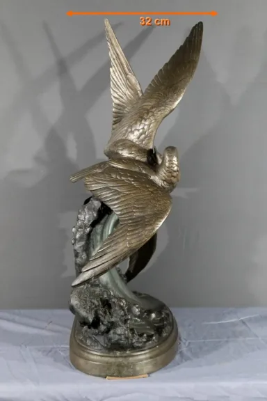 Sculpture en Régule « Mouettes sur la Vague », signée H. Lechesne – Milieu XIXe