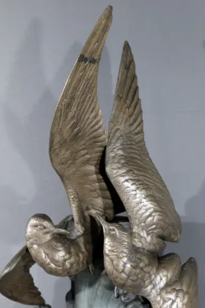 Sculpture en Régule « Mouettes sur la Vague », signée H. Lechesne – Milieu XIXe