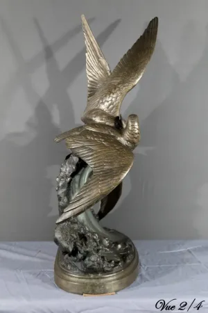 Sculpture en Régule « Mouettes sur la Vague », signée H. Lechesne – Milieu XIXe