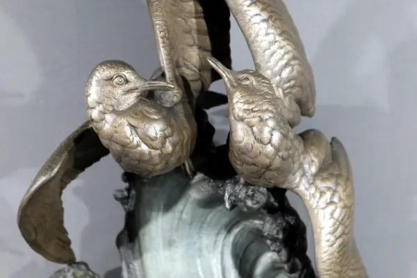 Sculpture en Régule « Mouettes sur la Vague », signée H. Lechesne – Milieu XIXe