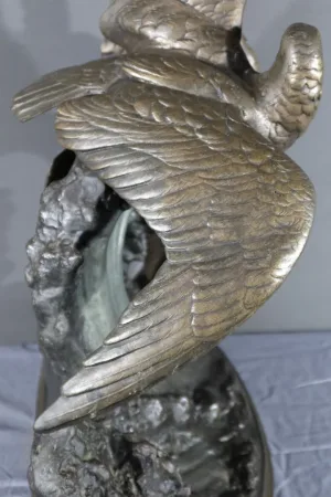 Sculpture en Régule « Mouettes sur la Vague », signée H. Lechesne – Milieu XIXe