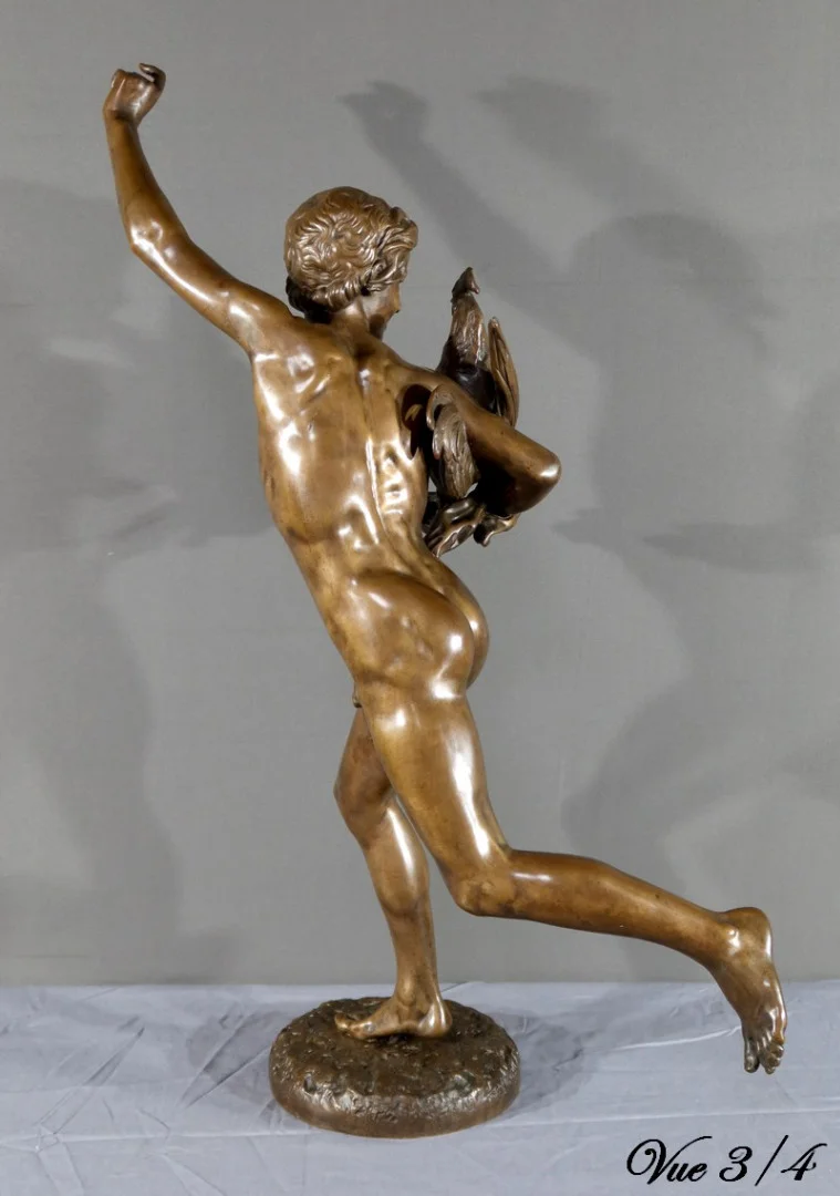Bronze « Vainqueur au Combat de Coqs », signé A. Falguière – 2ème partie XIXe