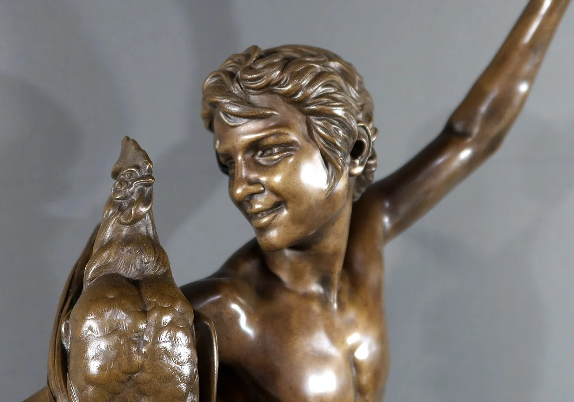 Bronze « Vainqueur au Combat de Coqs », signé A. Falguière – 2ème partie XIXe
